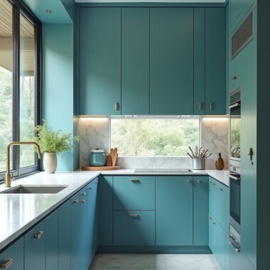 Teal blue kitchen 1
