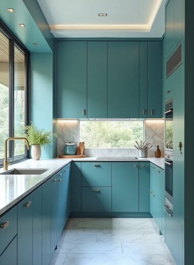 Teal blue kitchen 1