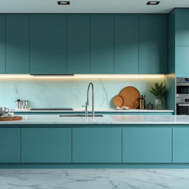 Teal blue kitchen 1