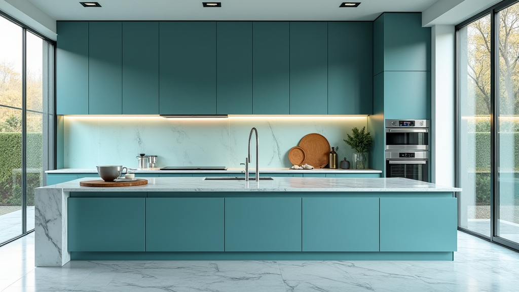 Teal blue kitchen 1