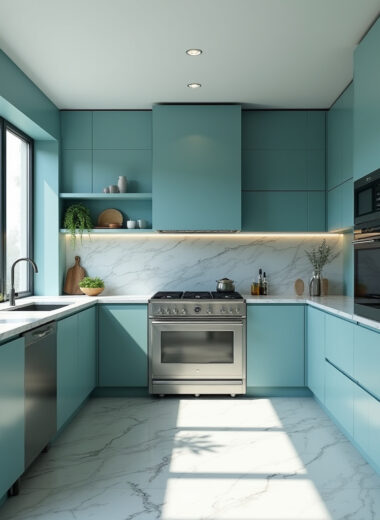 Teal blue kitchen 1