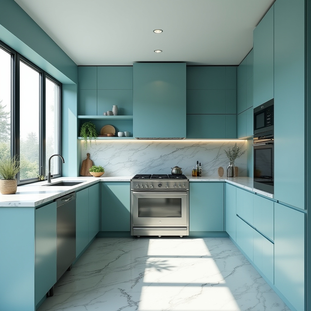 Teal blue kitchen 1