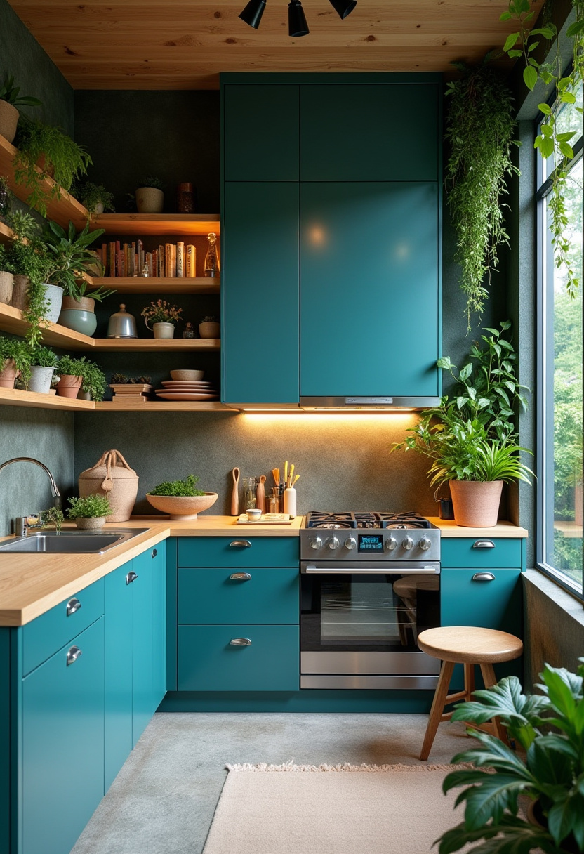 Teal blue kitchen 16